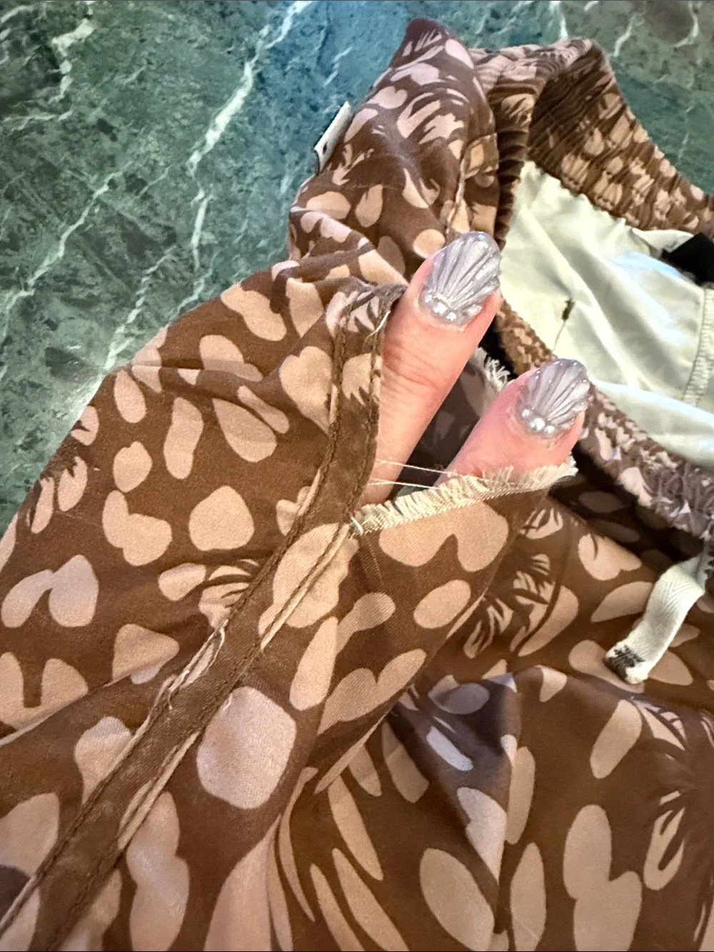 🤎 Munster Brown and Tan Palm Print Kids (12) Swim Trunks (needs sewing love) 🤎